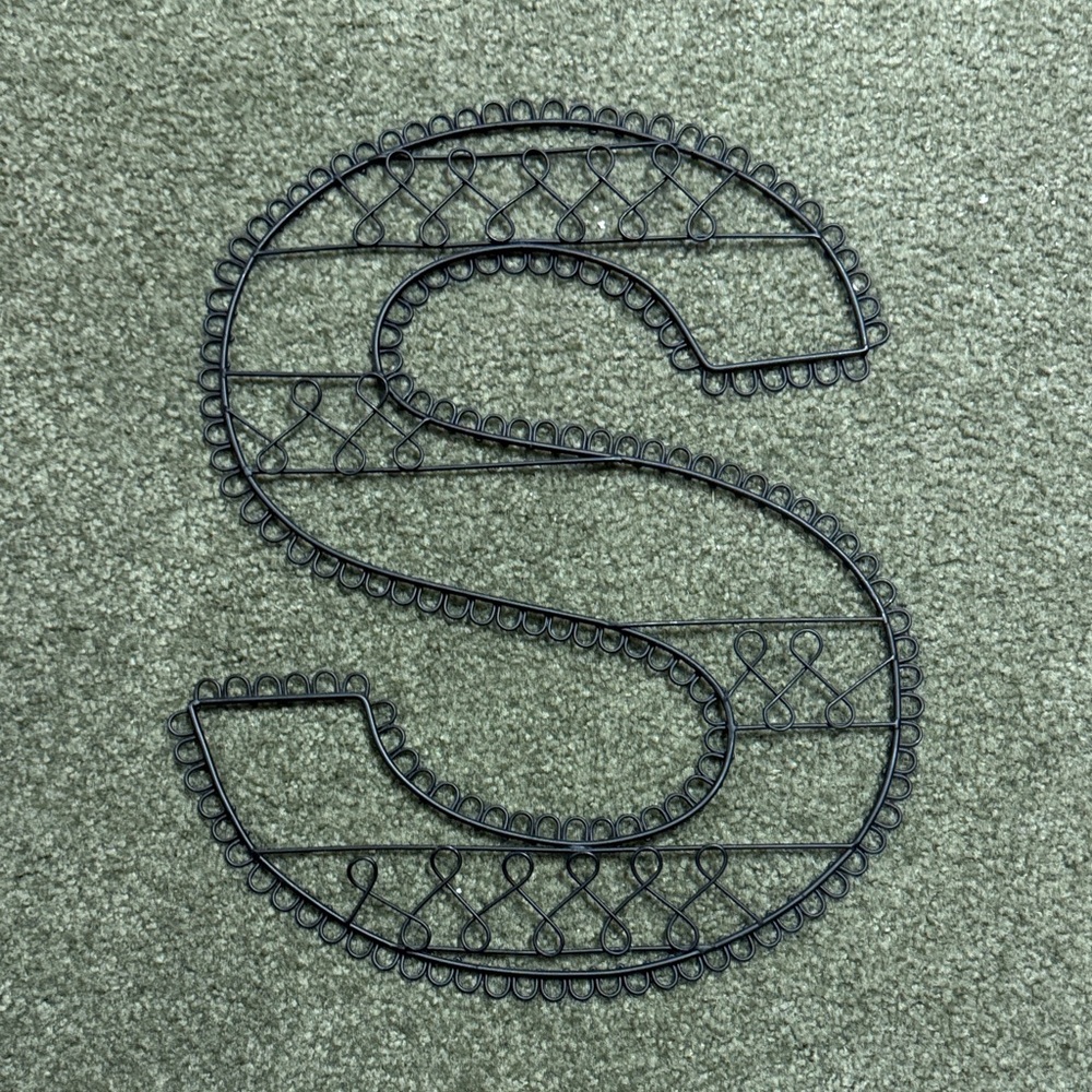 Elegant Black Wire Letter 'S' Wall Accent